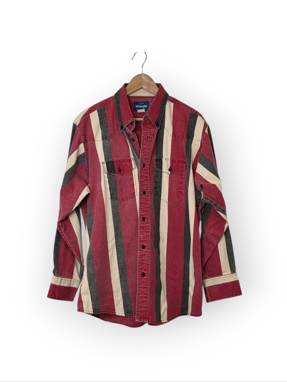 Vintage 90s Wrangler Western Striped Brushpopper Button-Down XL